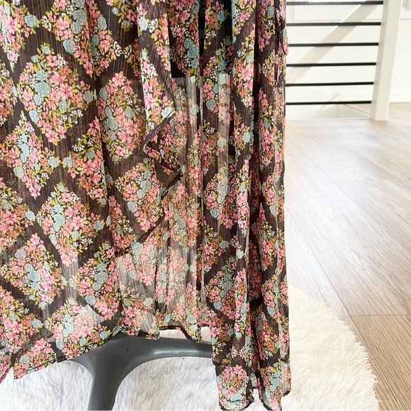 XS S M L NWT LC Lauren Conrad pink blue & black floral print wrap midi dress - Picture 7 of 8